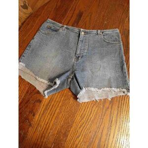 Size 14 Mountain Lake Jean Co Stretch Denim Blue Jean Shorts Raw Hem Pockets